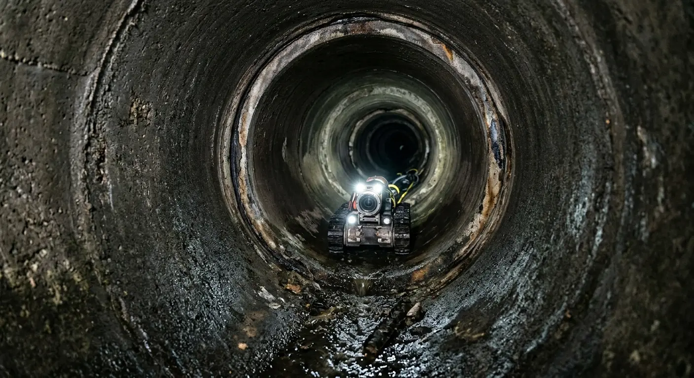 Robotic sewer camera inspecting pipe interior for Sewer Line Repair in Attleboro